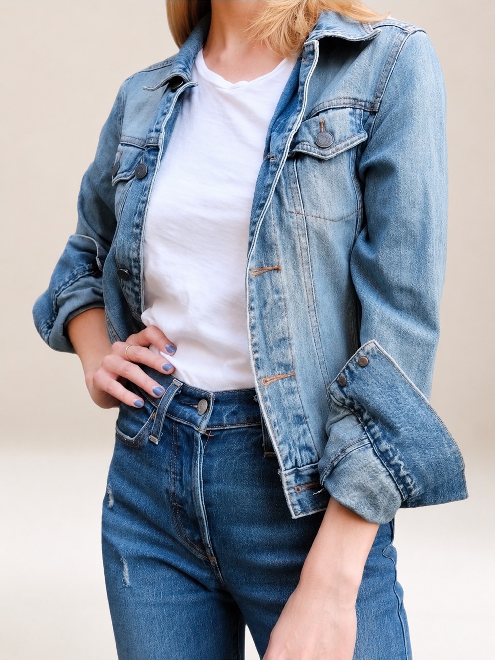 VTG Y2K 2002 Hollister Distressed Faded Denim Jean Jacket Blue Medium Wash - S